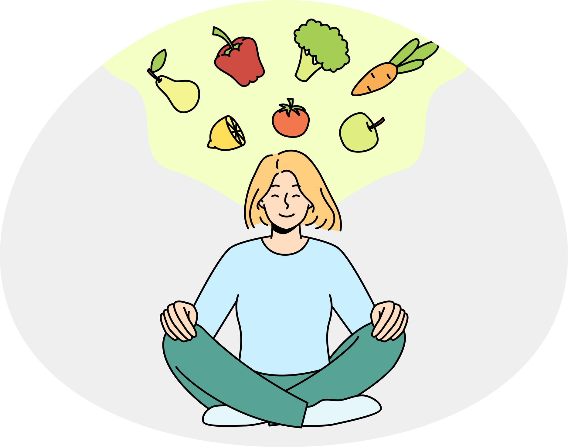 Woman meditate think of healthy eating
